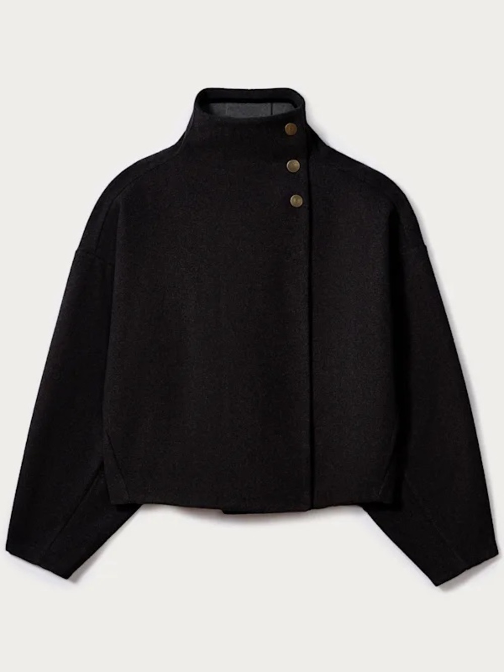 RHONE Black Asymmetric Button-Front Pea Coat